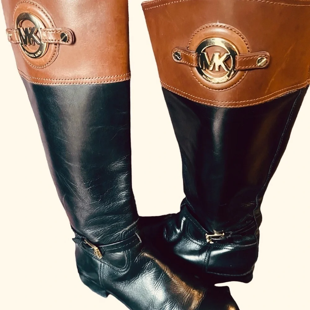 Michael Kors Fulton Harness Boot Black/Mocha Brown Leather Boot